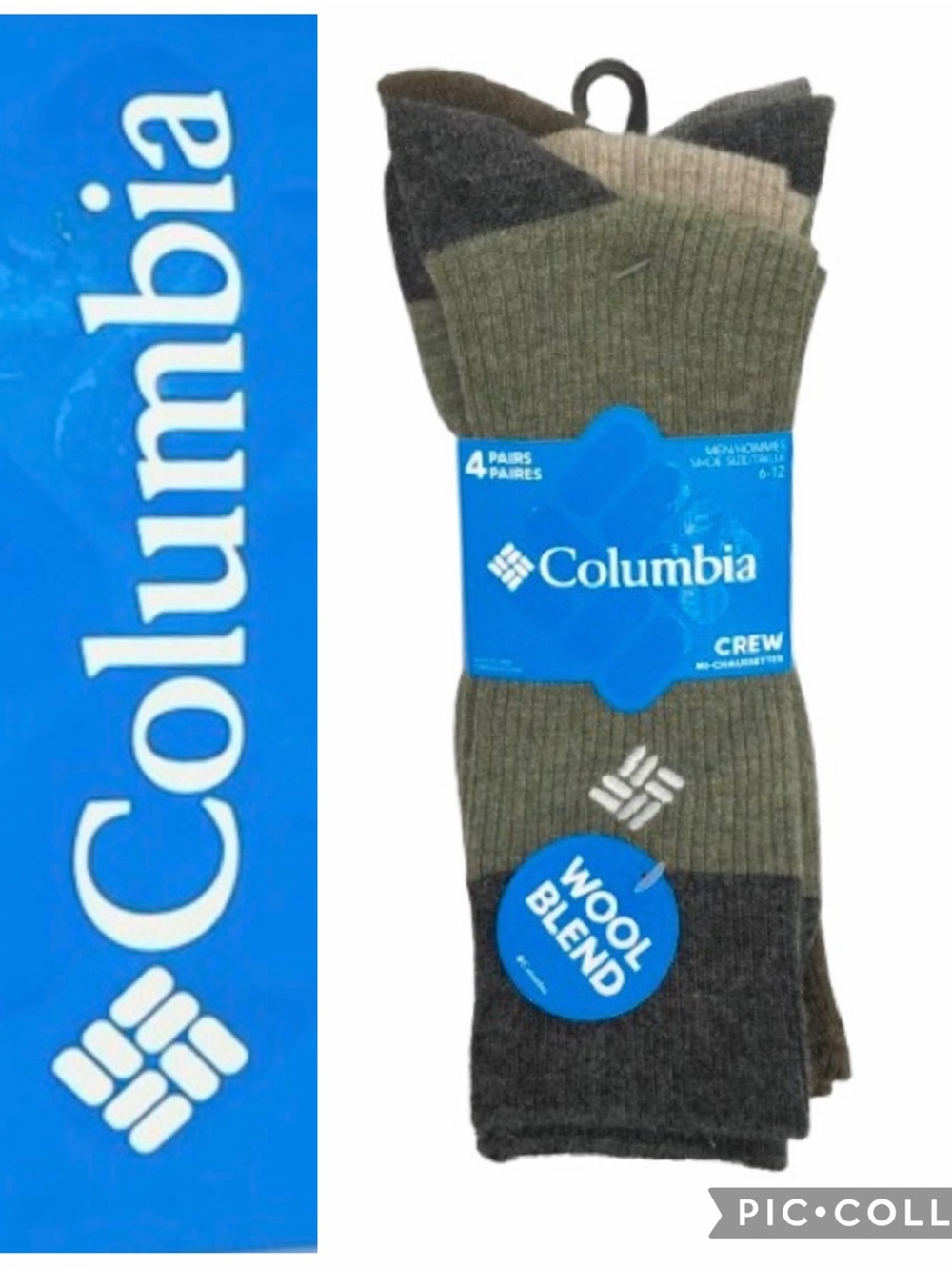 NEW COLUMBIA Men's Crew Socks Wool Blend 4 PAIRS Shoe Size 6 - 12 Green Gray Tan